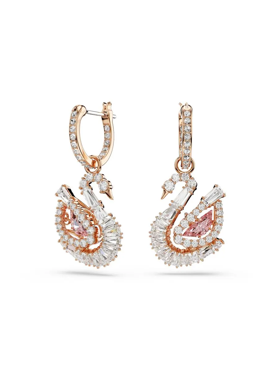 Серьги-капли Лебедь розового цвета Swarovski — изображение 1 из 5, оттенок розовый
