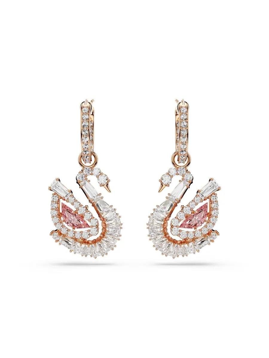Серьги-капли Лебедь розового цвета Swarovski — изображение 2 из 5, оттенок розовый
