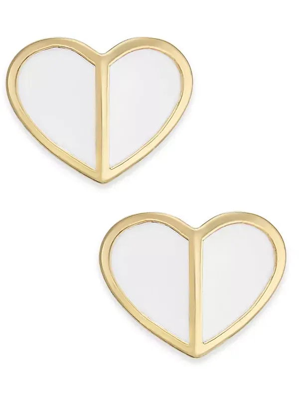 Золотистые серьги-гвоздики в форме сердца Kate Spade New York — изображение 1 из 2, оттенок белый