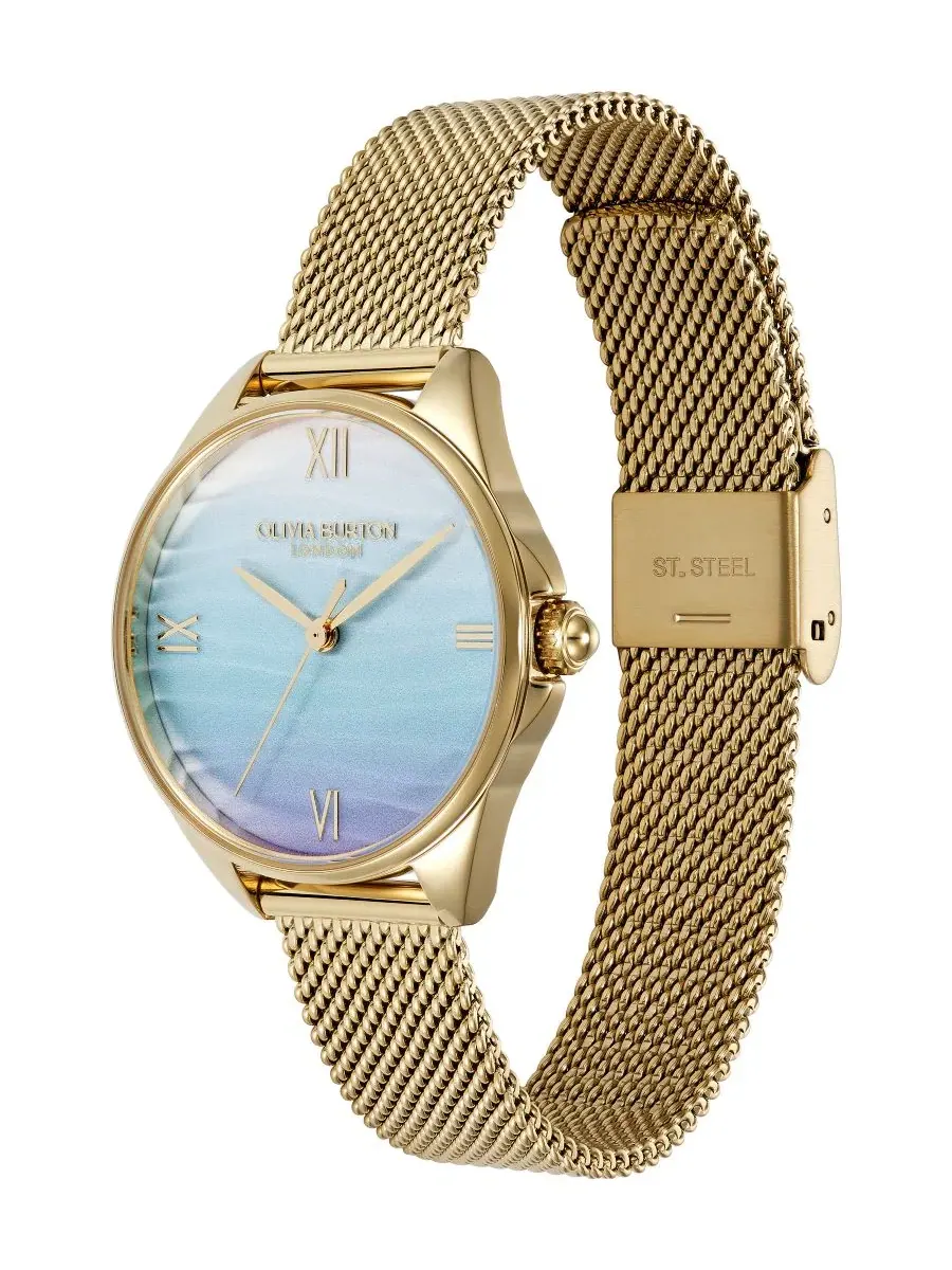 Женские часы Azure Gold Tone Stainless Steel Mesh Bracelet Watch, 30мм Olivia Burton — изображение 3 из 6, оттенок золото