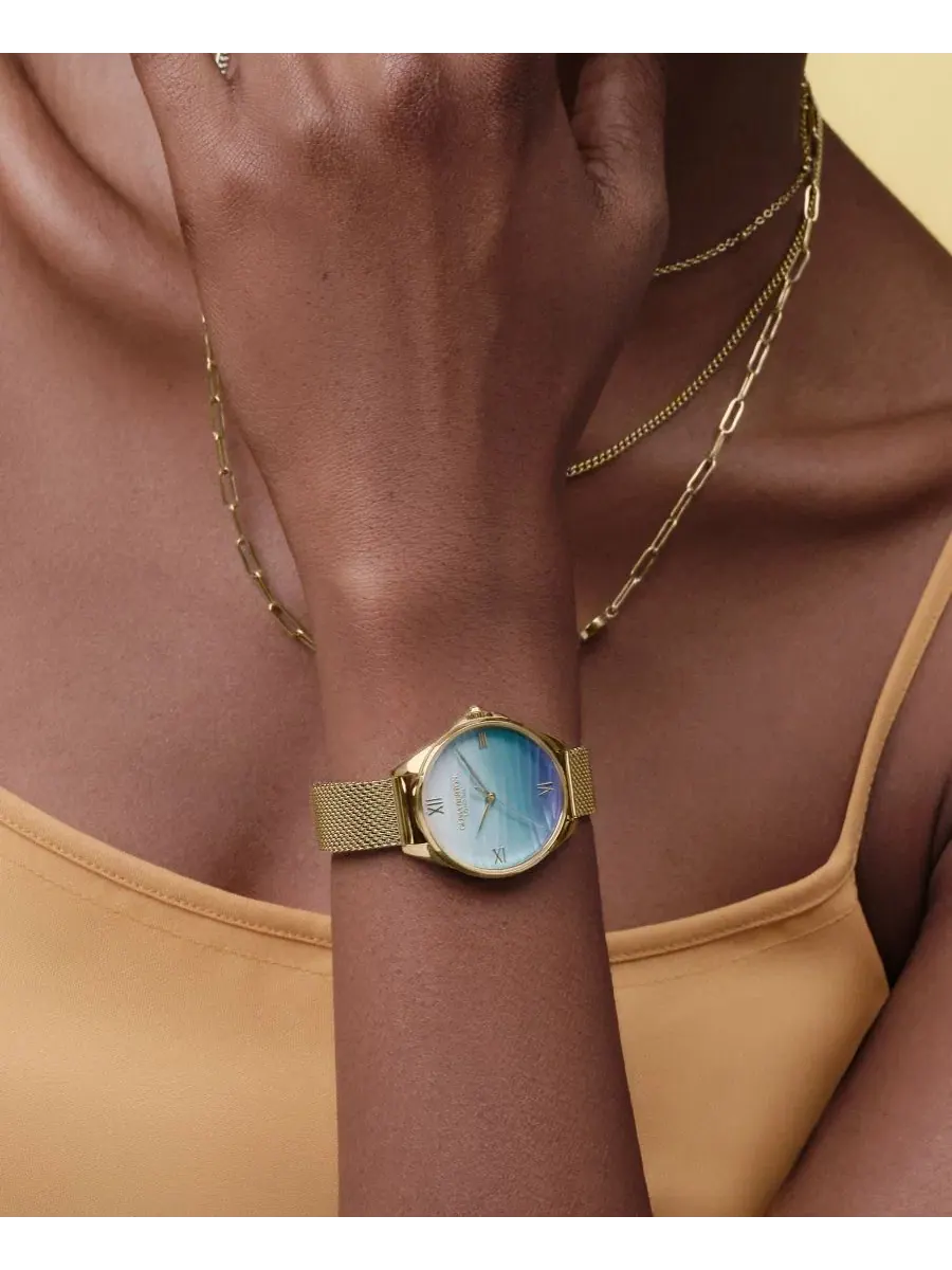Женские часы Azure Gold Tone Stainless Steel Mesh Bracelet Watch, 30мм Olivia Burton — изображение 5 из 6, оттенок золото