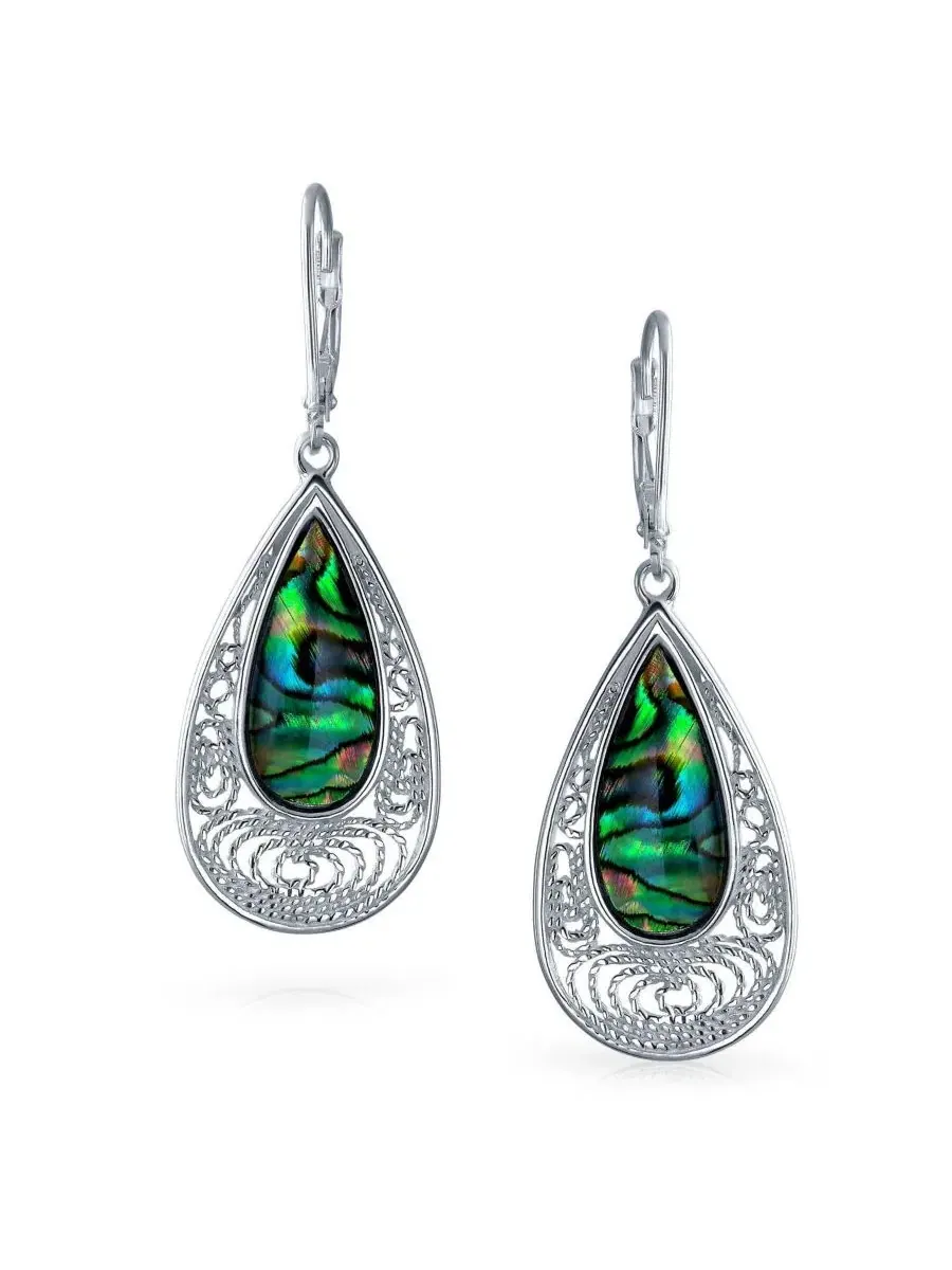 Серьги-подвески из стерлингового серебра с перламутром, модель Bali Style Filigree Large Iridescent — изображение 2 из 3