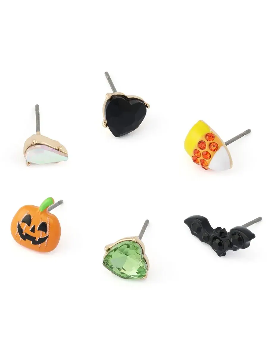 Комплект серег-пусетов с подвесками Halloween, 6 шт. Betsey Johnson — изображение 3 из 4, оттенок оранжевый