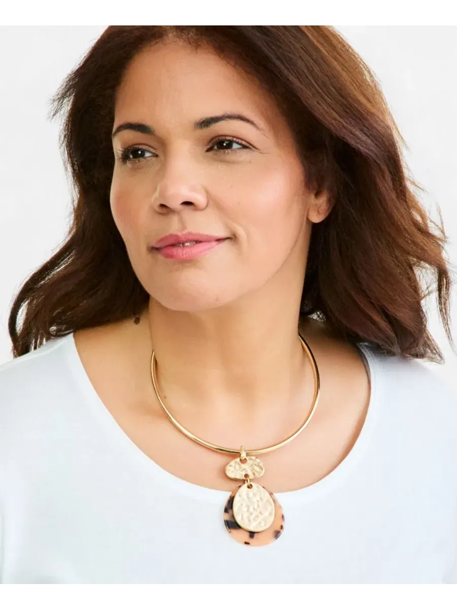 Подвеска-кулон с черепаховым принтом Tortoise-Shell Disc Collar Pendant Necklace Style & Co — изображение 2 из 3