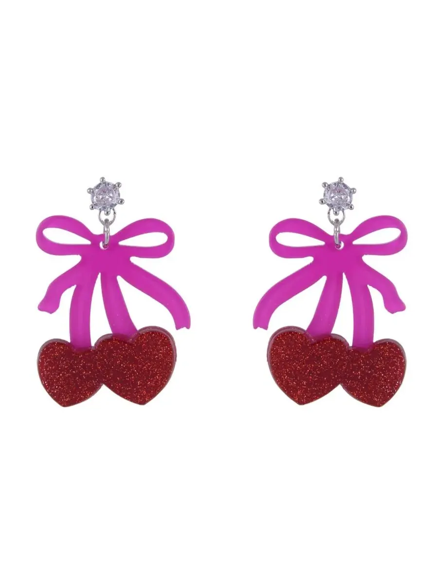 Серьги-подвески с бантом и вишенкой Hallmark — изображение 2 из 4, оттенок нет цвета