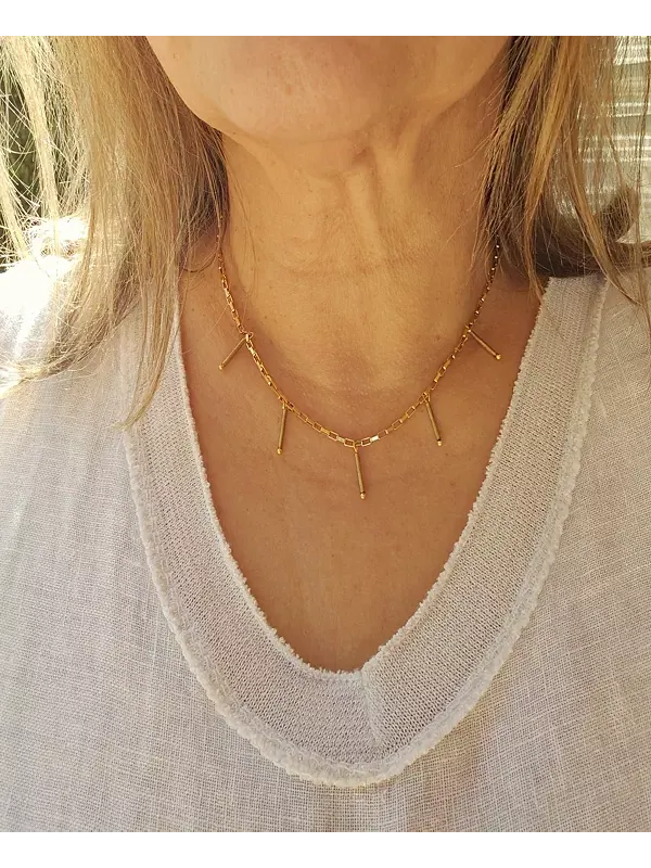 Золотистое ожерелье с подвеской-планкой, 16 дюймов + удлинитель 1 дюйм Minu Jewels — изображение 2 из 3, оттенок золото