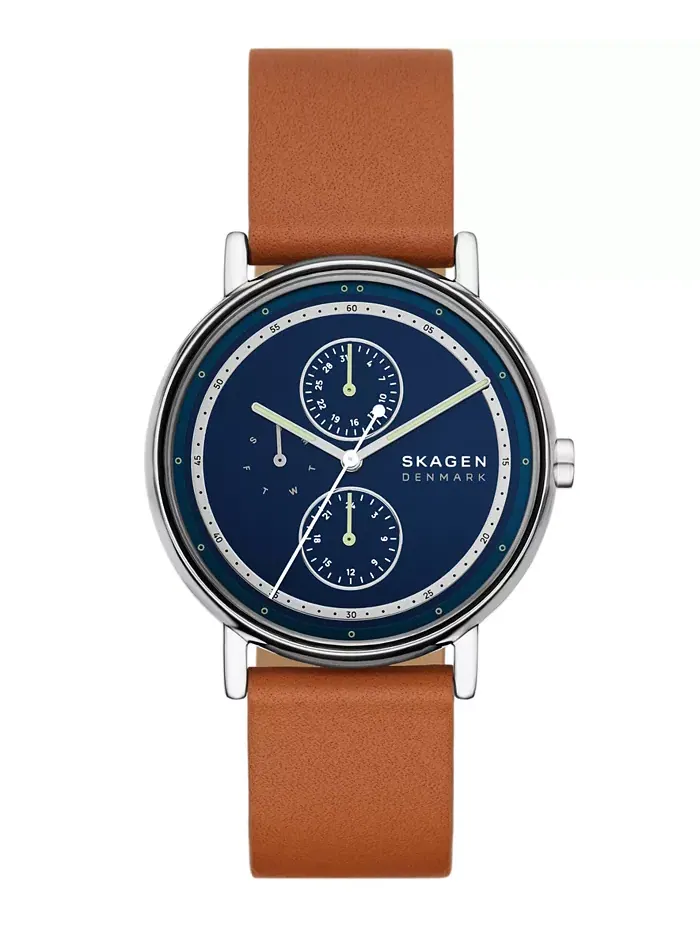 Мужские часы Signatur Quartz с многофункциональностью, коричневый кожаный ремешок, 40 мм Skagen