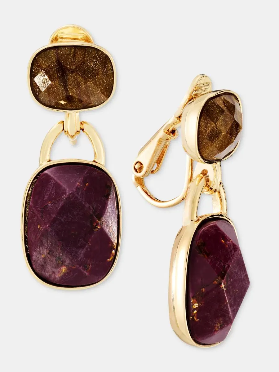 Серьги-подвески с камнями Stone Clip-On Double Drop Anne Klein — изображение 1 из 3, оттенок мульти
