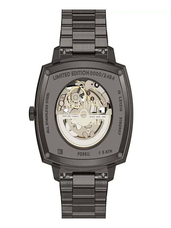 Унисекс часы Nick Jonas x Machine Luxe Automatic Gunmetal из нержавеющей стали, 40mm Fossil — изображение 4 из 10