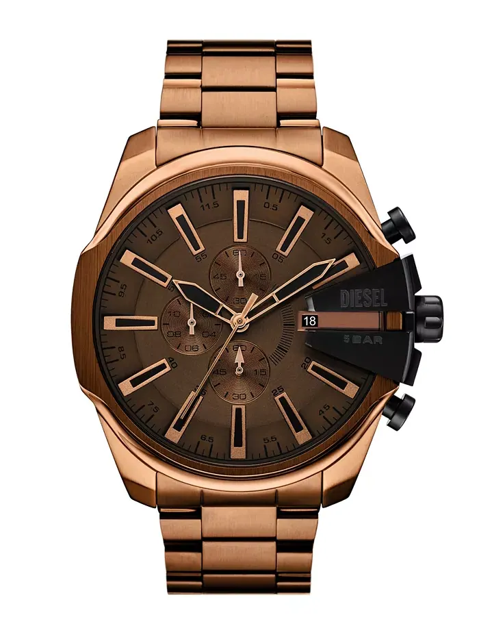 Мужские часы Mega Chief Slim Quartz Chronograph коричневые из нержавеющей стали, 48мм Diesel