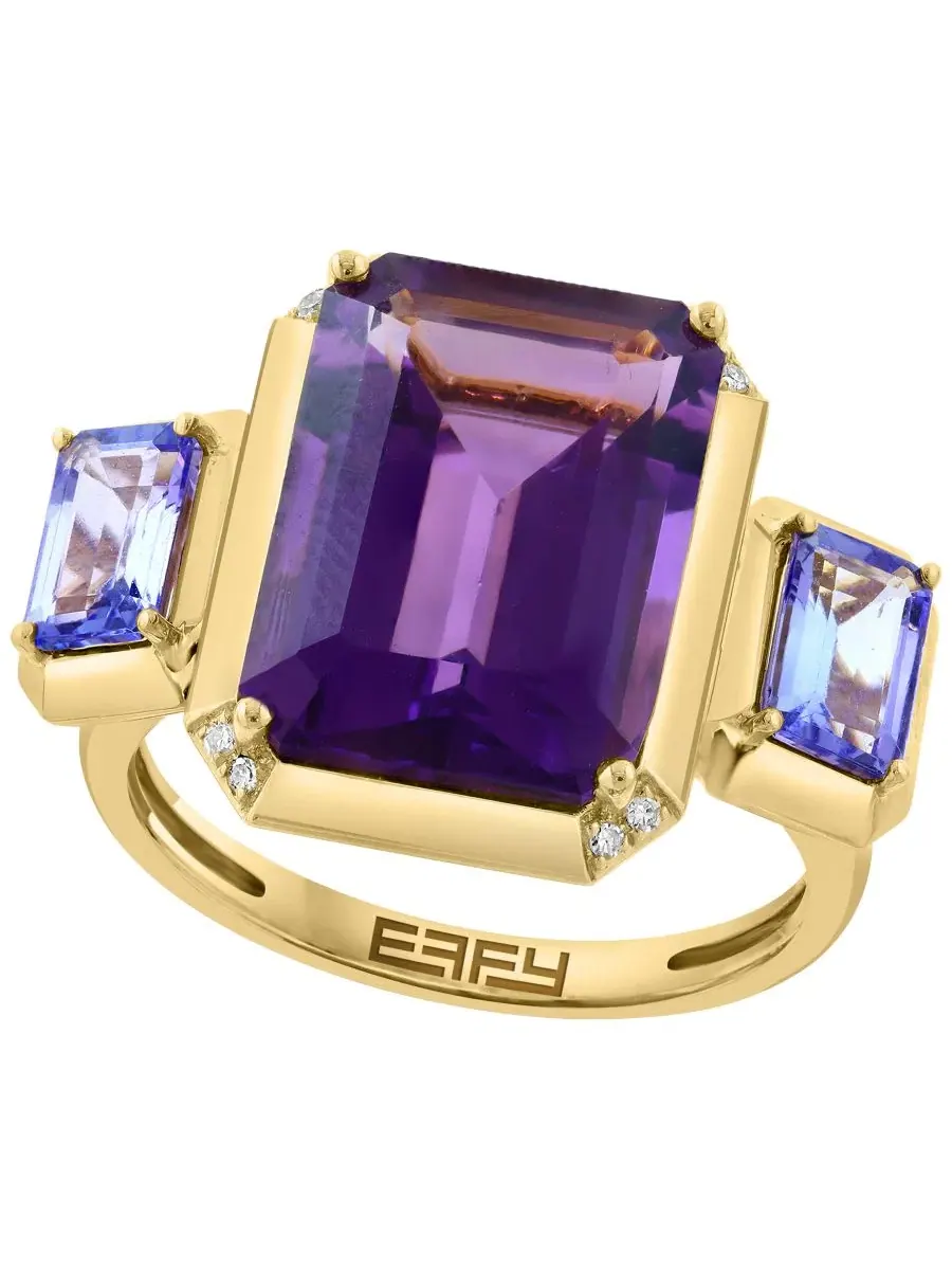 Кольцо с изумрудным аметистом, цирконием и танзанитом EFFY Collection — изображение 1 из 4, оттенок желтый