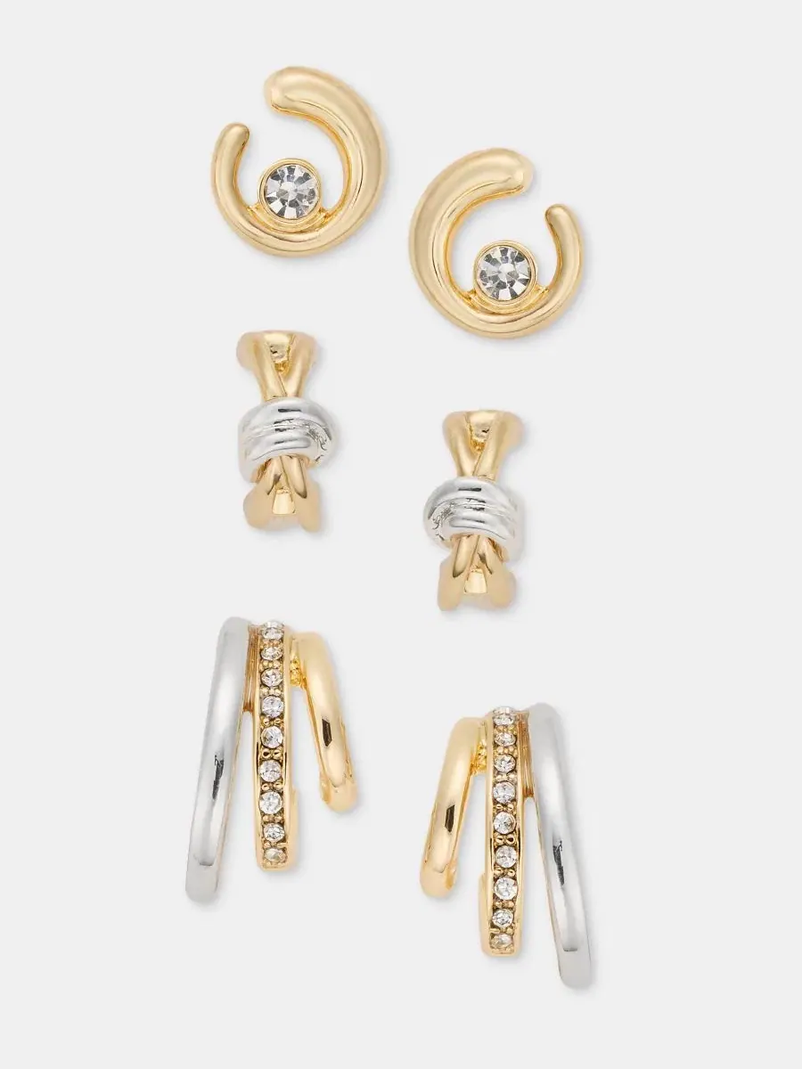 Комплект сережек Swirl, Crisscross & Triple-Row, с кристаллами Anne Klein — изображение 1 из 3, оттенок прозрачный