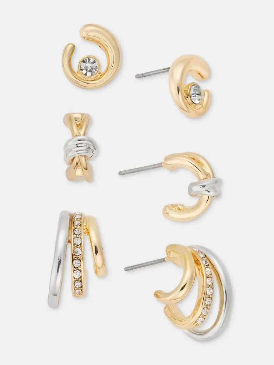 Комплект сережек Swirl, Crisscross & Triple-Row, с кристаллами Anne Klein — изображение 2 из 3, оттенок прозрачный