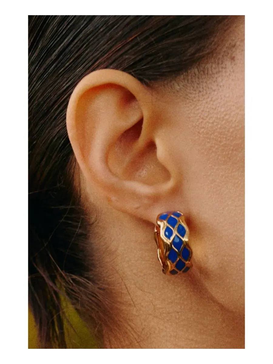 Серьги-кольца Nirah Hoop Earrings RETRO CHIC — изображение 4 из 4, оттенок золотистый синий