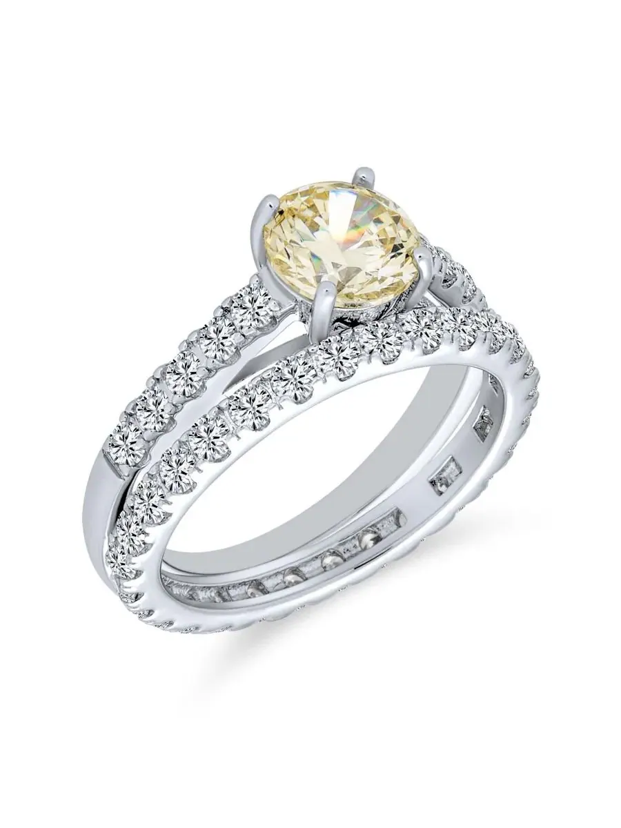 Кольцо с кубическим цирконием 1 карат (солитер и обручальное кольцо) Bling Jewelry — изображение 1 из 6, оттенок желтый