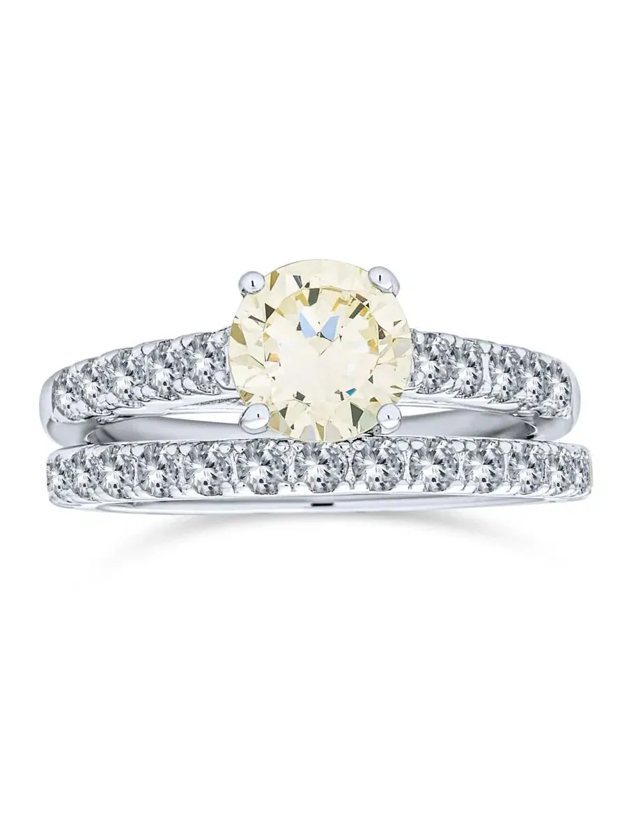 Кольцо с кубическим цирконием 1 карат (солитер и обручальное кольцо) Bling Jewelry — изображение 2 из 6, оттенок желтый