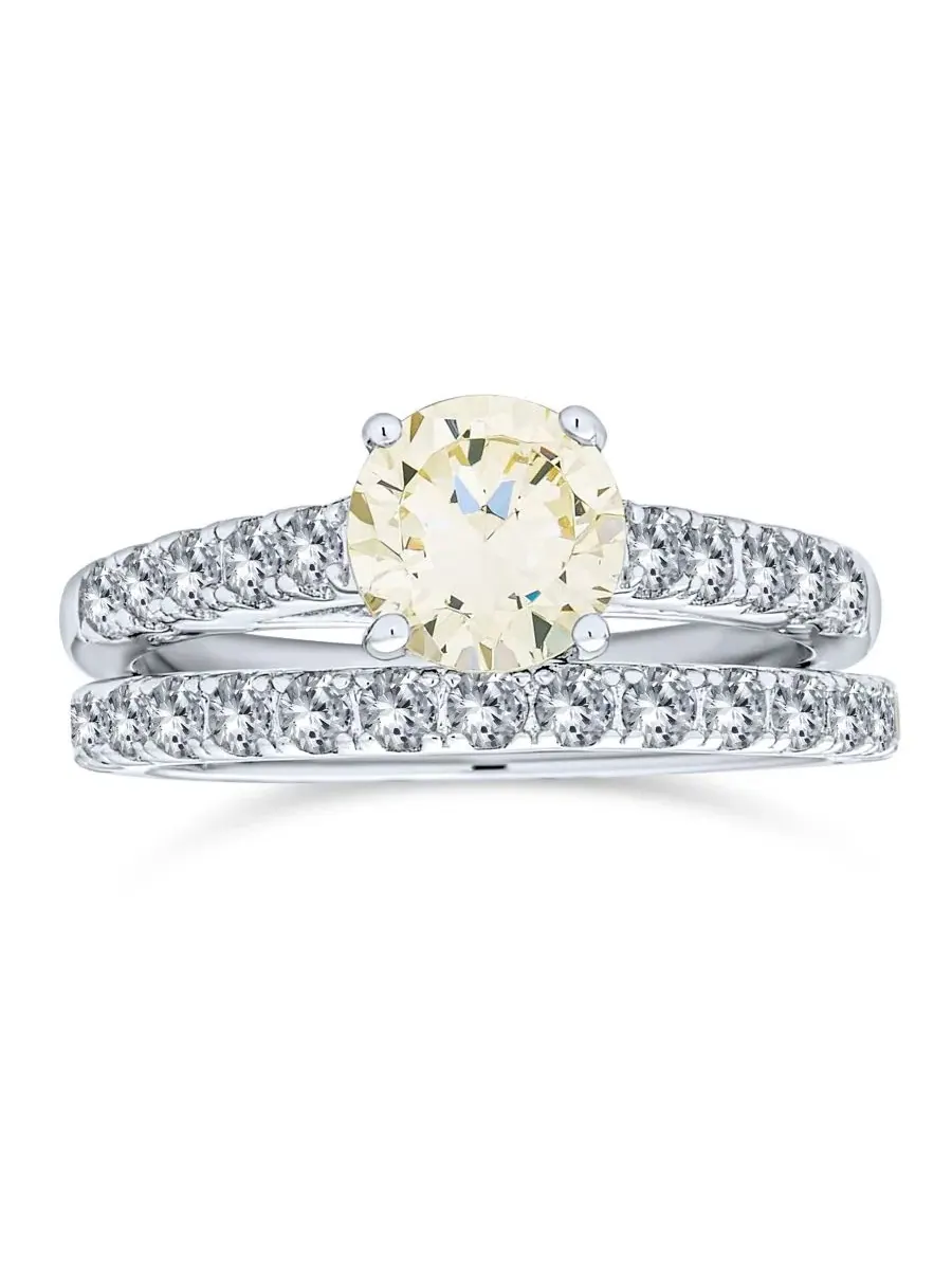 Кольцо с кубическим цирконием 1 карат (солитер и обручальное кольцо) Bling Jewelry — изображение 3 из 6, оттенок желтый