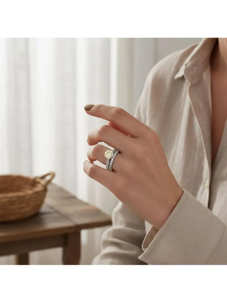Кольцо с кубическим цирконием 1 карат (солитер и обручальное кольцо) Bling Jewelry — изображение 4 из 6, оттенок желтый