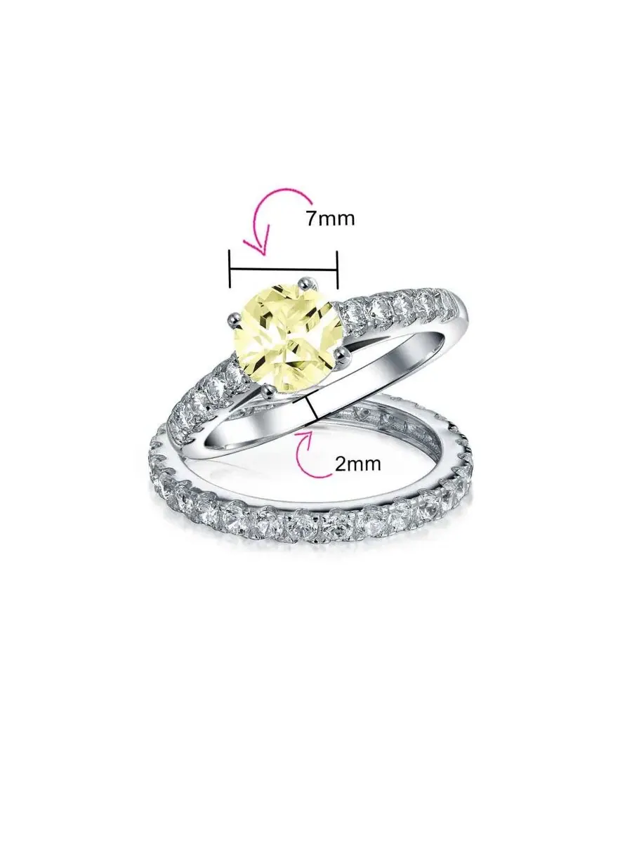 Кольцо с кубическим цирконием 1 карат (солитер и обручальное кольцо) Bling Jewelry — изображение 5 из 6, оттенок желтый