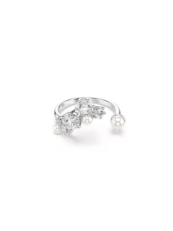 Эффектное кольцо с кристально чистым жемчугом круглой огранки Swarovski — изображение 1 из 4, оттенок серебряный