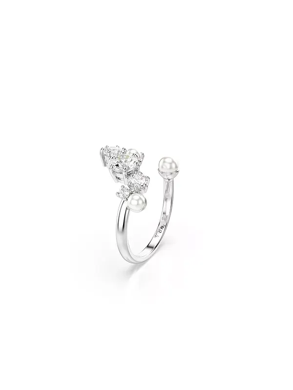 Эффектное кольцо с кристально чистым жемчугом круглой огранки Swarovski — изображение 3 из 4, оттенок серебряный