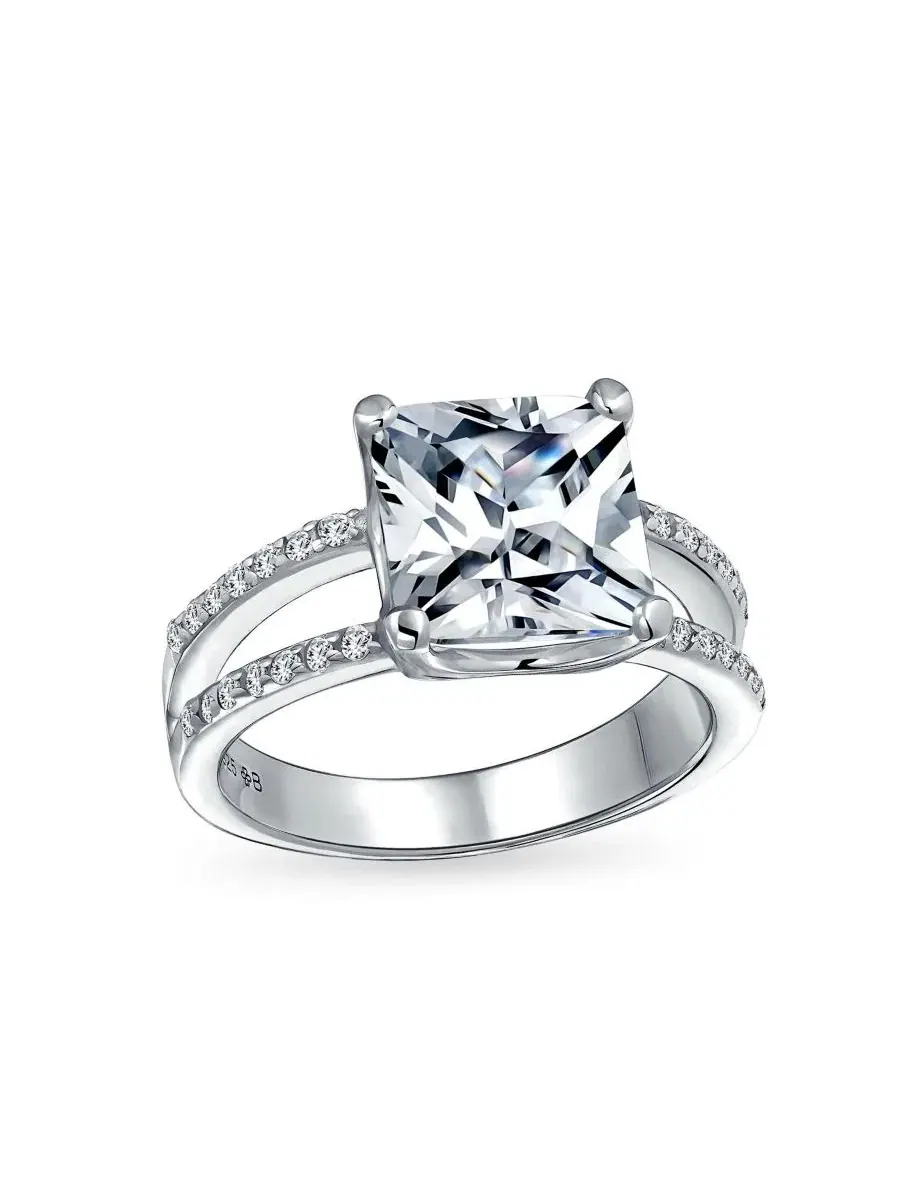Кольцо с кубическим цирконием, с квадратным камнем 10 мм, модель 3CT Square Princess Cut Bling — изображение 1 из 5