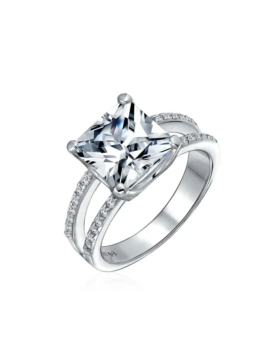 Кольцо с кубическим цирконием, с квадратным камнем 10 мм, модель 3CT Square Princess Cut Bling — изображение 2 из 5