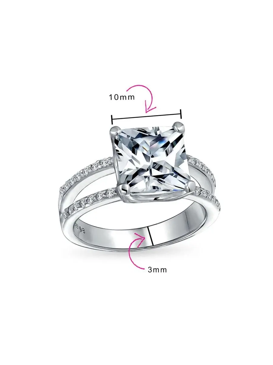 Кольцо с кубическим цирконием, с квадратным камнем 10 мм, модель 3CT Square Princess Cut Bling — изображение 5 из 5