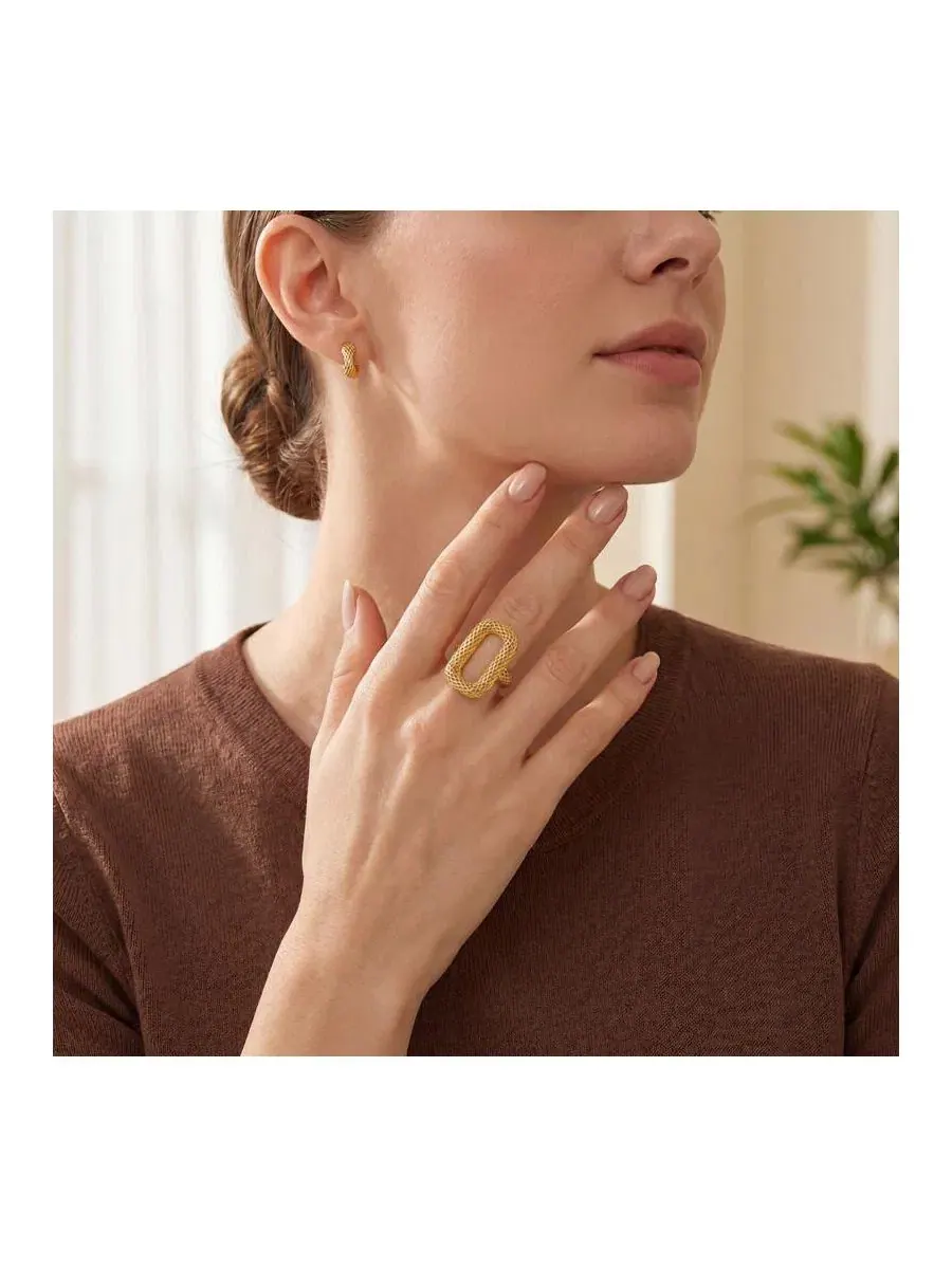 Кольцо с плетеным узором 14K Gold Plated Mesh Open Work Rachel Glauber — изображение 2 из 6, оттенок золото