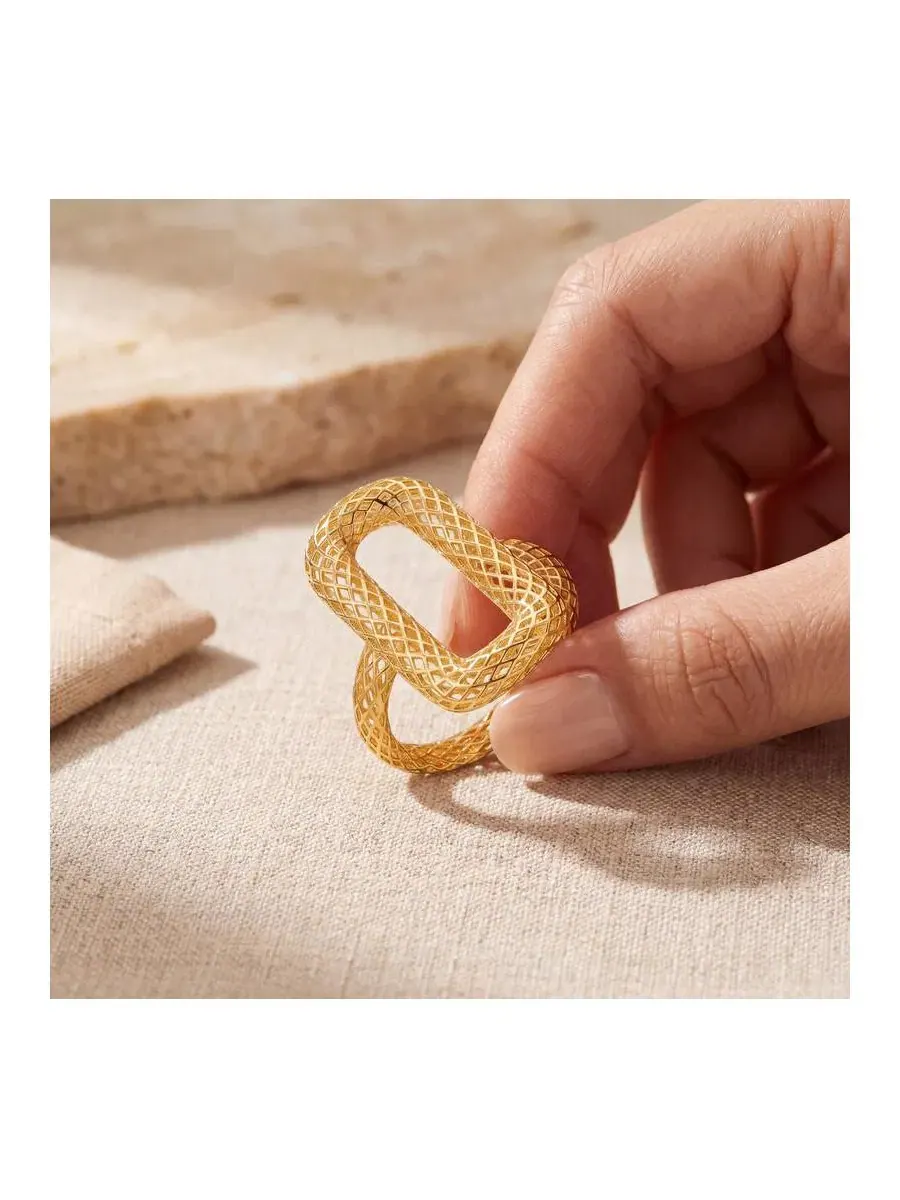 Кольцо с плетеным узором 14K Gold Plated Mesh Open Work Rachel Glauber — изображение 6 из 6, оттенок золото