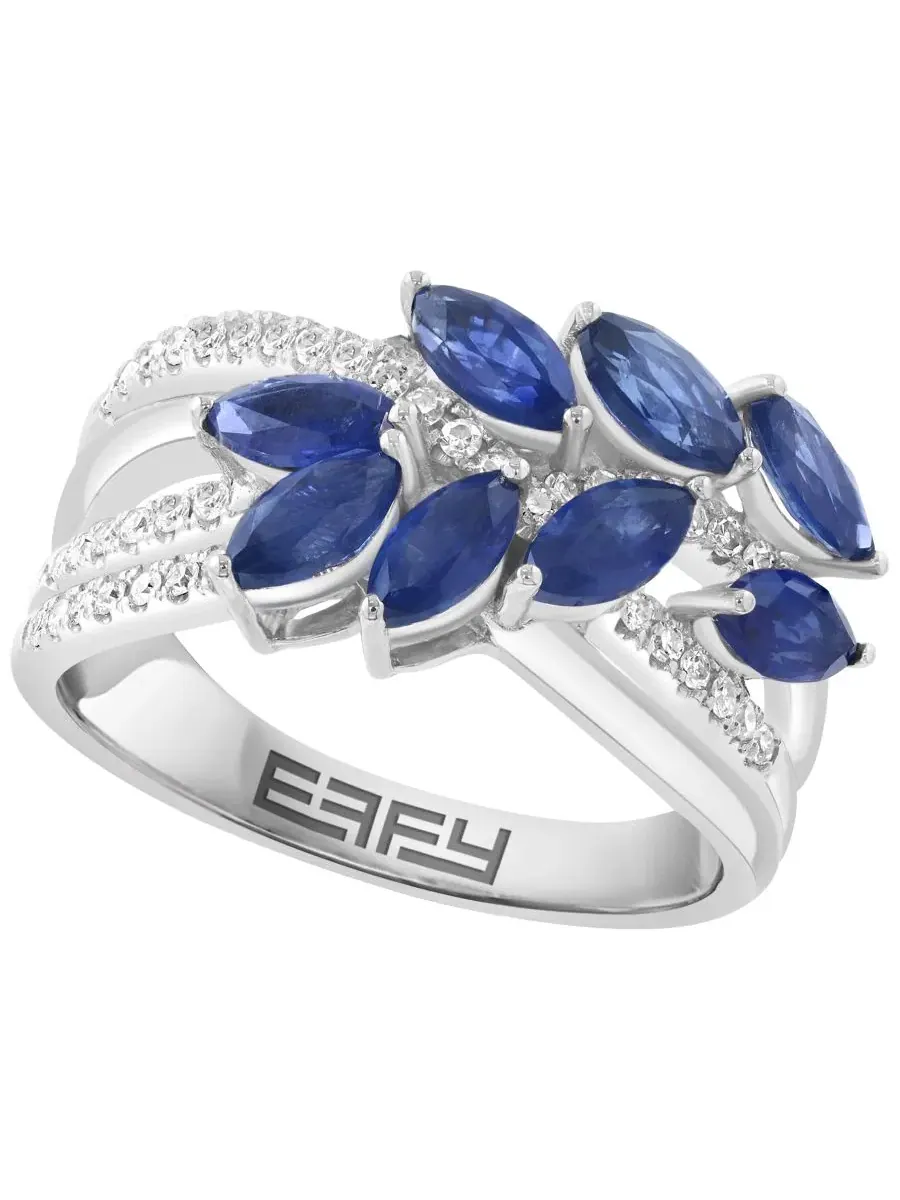 Кольцо с сапфиром (1,25 кар.) и бриллиантом (0,2 кар.) в белом золоте 14к, Sapphire (1-1/4 ct — изображение 1 из 4