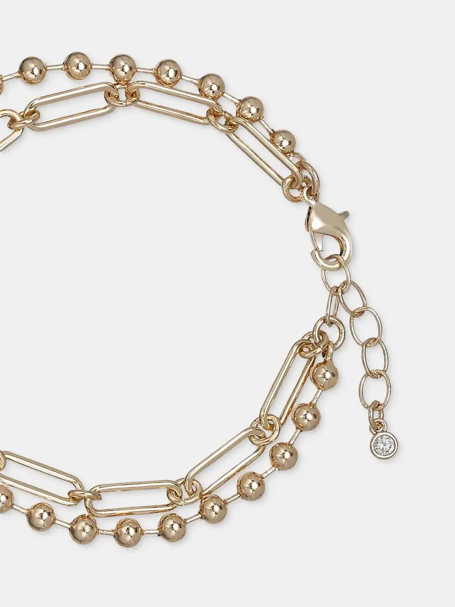 Браслет-цепочка с двумя шармами Heart & Padlock Double Chain Charm On 34th — изображение 2 из 3, оттенок золото