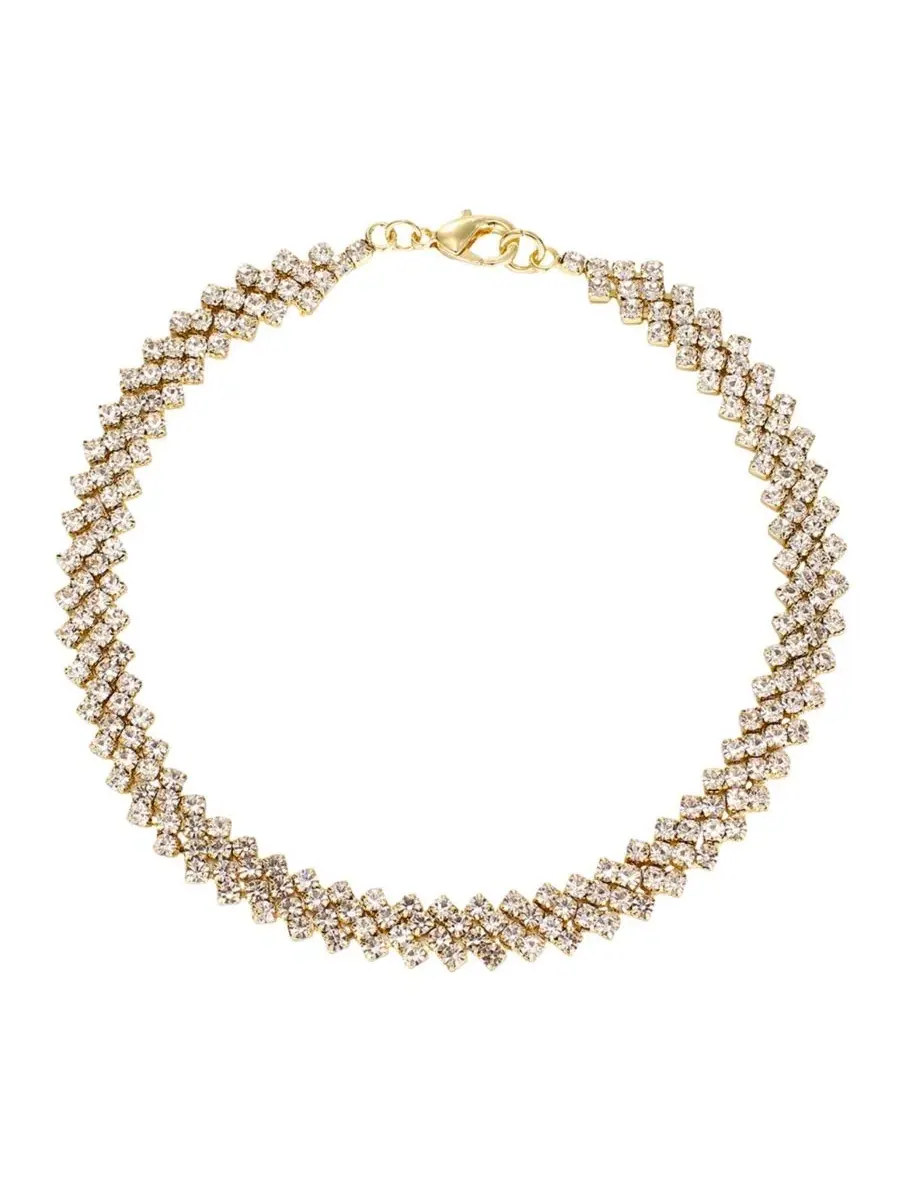 Браслет на щиколотку с цепью и кристаллами, модель Edgy Curb Crystal Chain ADORNIA — изображение 1 из 3, оттенок золото