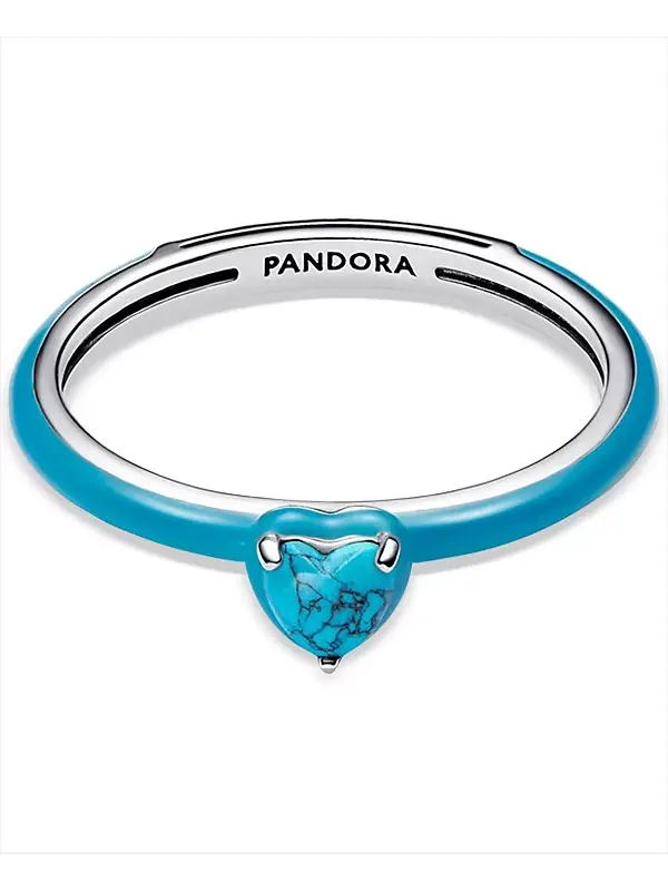 Кольцо с бирюзовым сердцем Pandora — изображение 1 из 4, оттенок бирюзовый