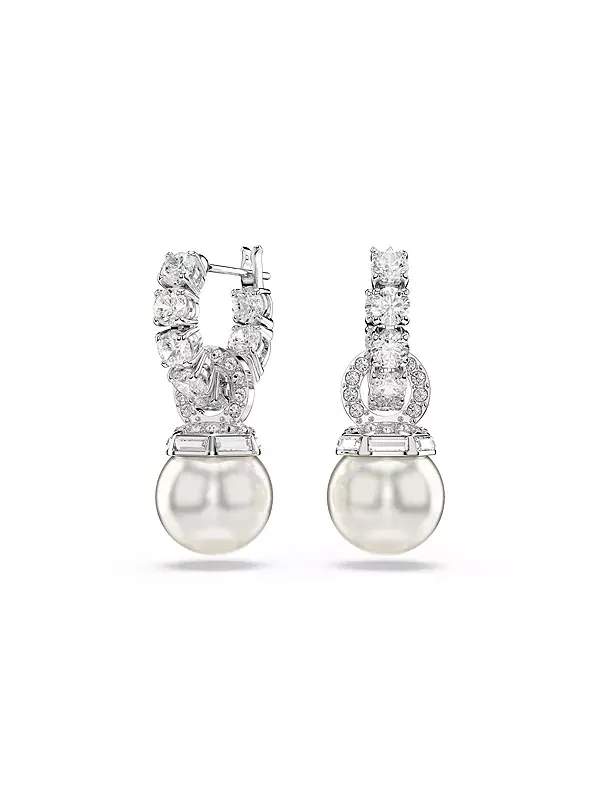 Серьги-Капли Matrix с родиевым покрытием круглой огранки Swarovski — изображение 1 из 4, оттенок белый