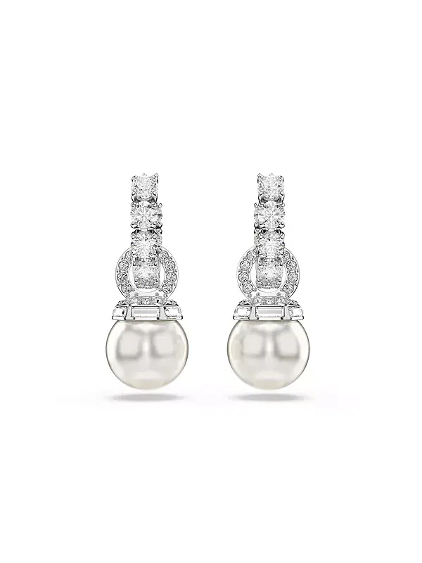 Серьги-Капли Matrix с родиевым покрытием круглой огранки Swarovski — изображение 2 из 4, оттенок белый
