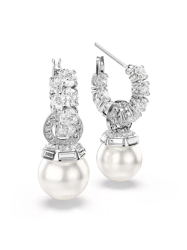 Серьги-Капли Matrix с родиевым покрытием круглой огранки Swarovski — изображение 4 из 4, оттенок белый