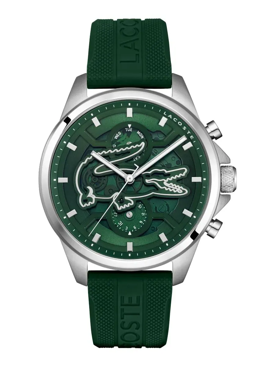 Мужские часы Arthor Skeleton с зеленым силиконовым ремешком, 43 мм Lacoste — изображение 1 из 5, оттенок зеленый
