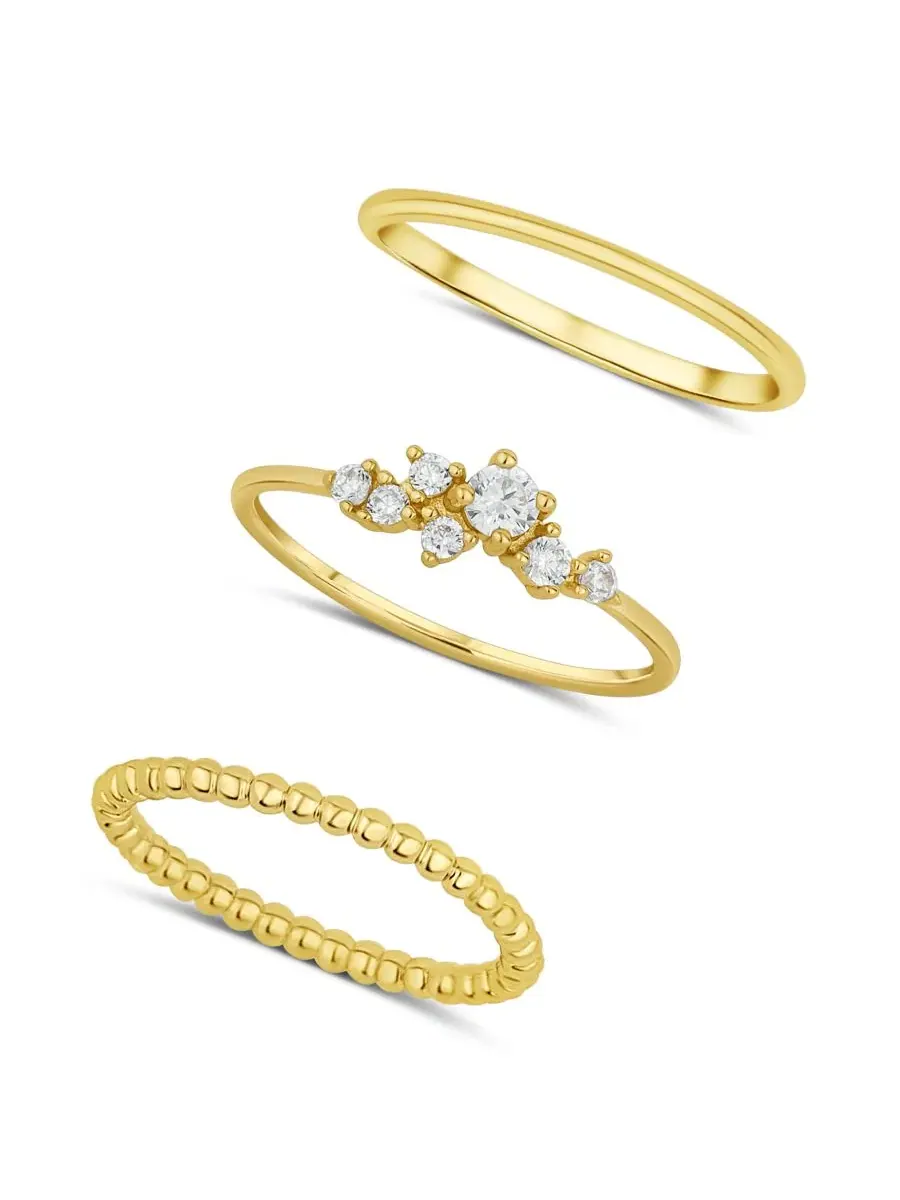 Кольцо-трио с кубическим цирконием, модель Cubic Zirconia Triple Stack Ring And Now This — изображение 1 из 3, оттенок золото