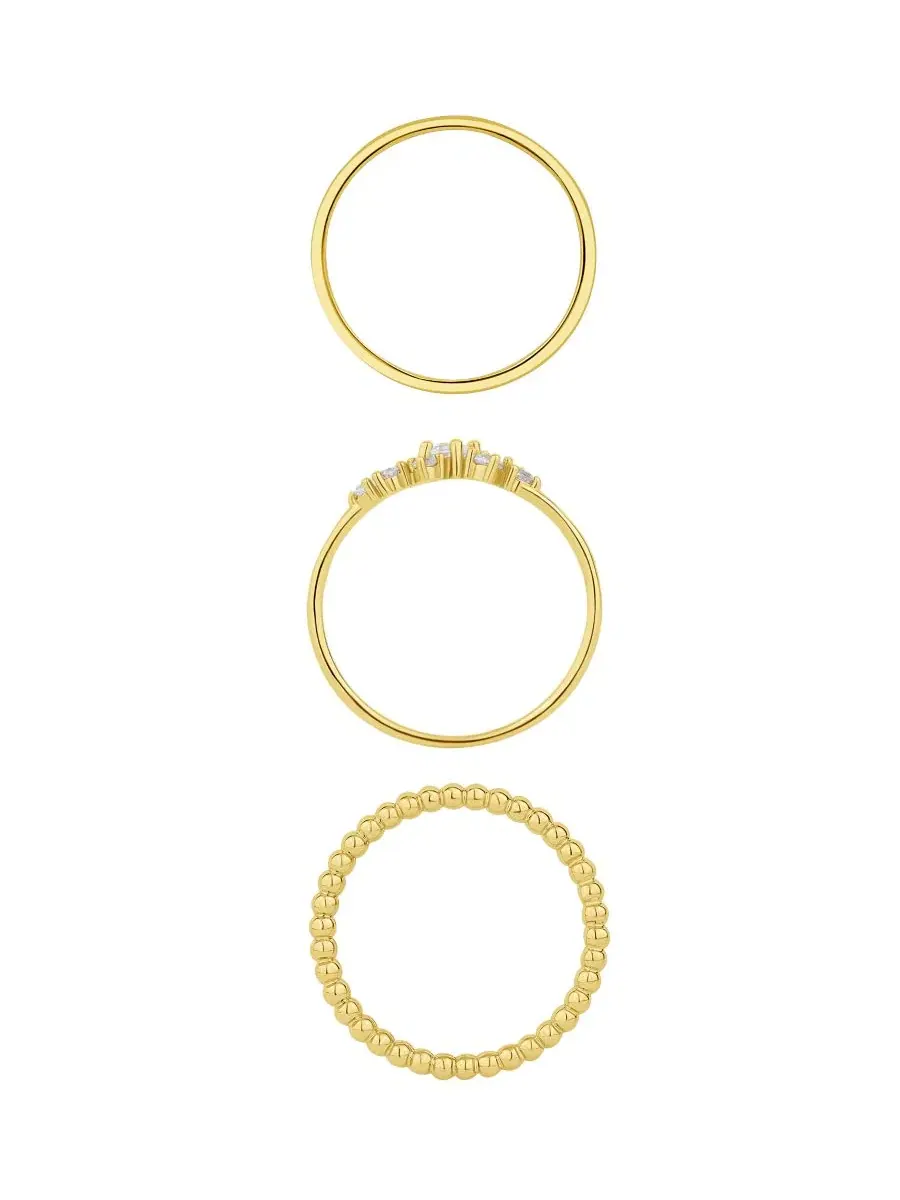 Кольцо-трио с кубическим цирконием, модель Cubic Zirconia Triple Stack Ring And Now This — изображение 3 из 3, оттенок золото