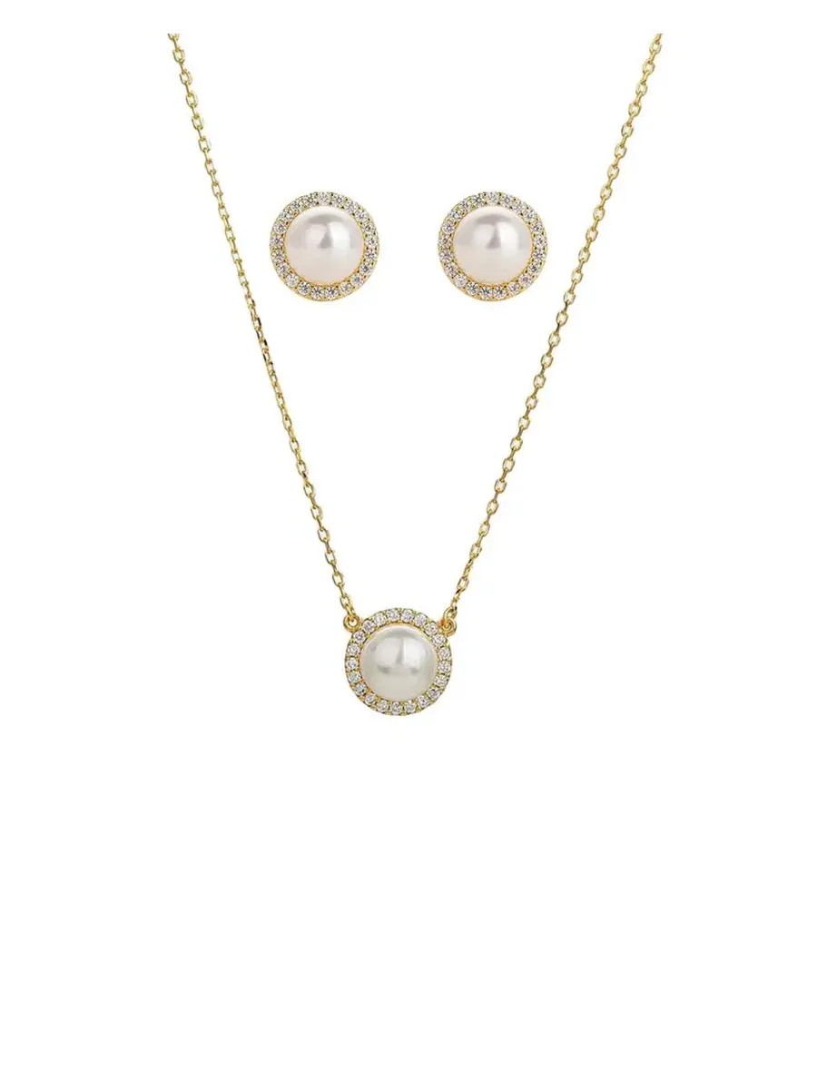 Комплект украшений с жемчугом Eleanor Pearl Set Bearfruit Jewelry — изображение 1 из 6, оттенок золото