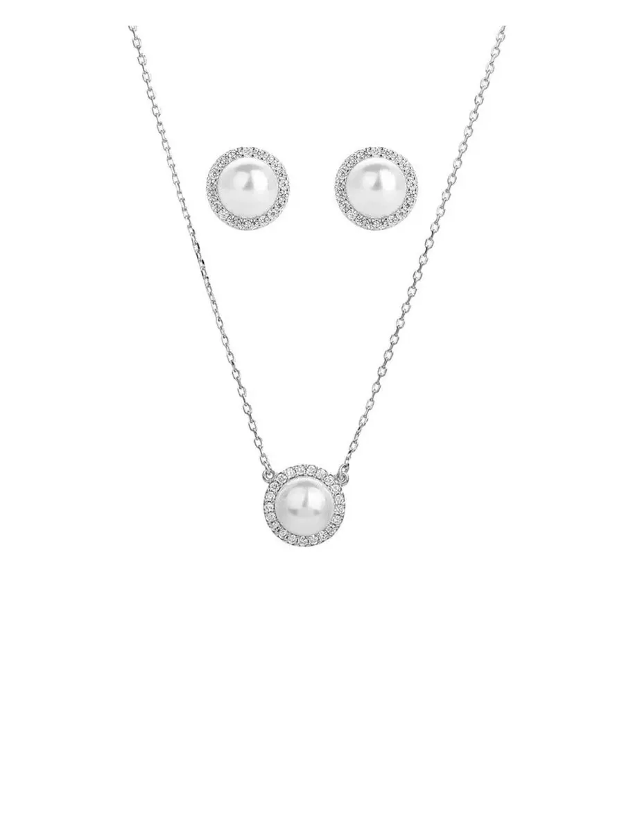 Комплект украшений с жемчугом Eleanor Pearl Set Bearfruit Jewelry — изображение 1 из 4, оттенок серебряный