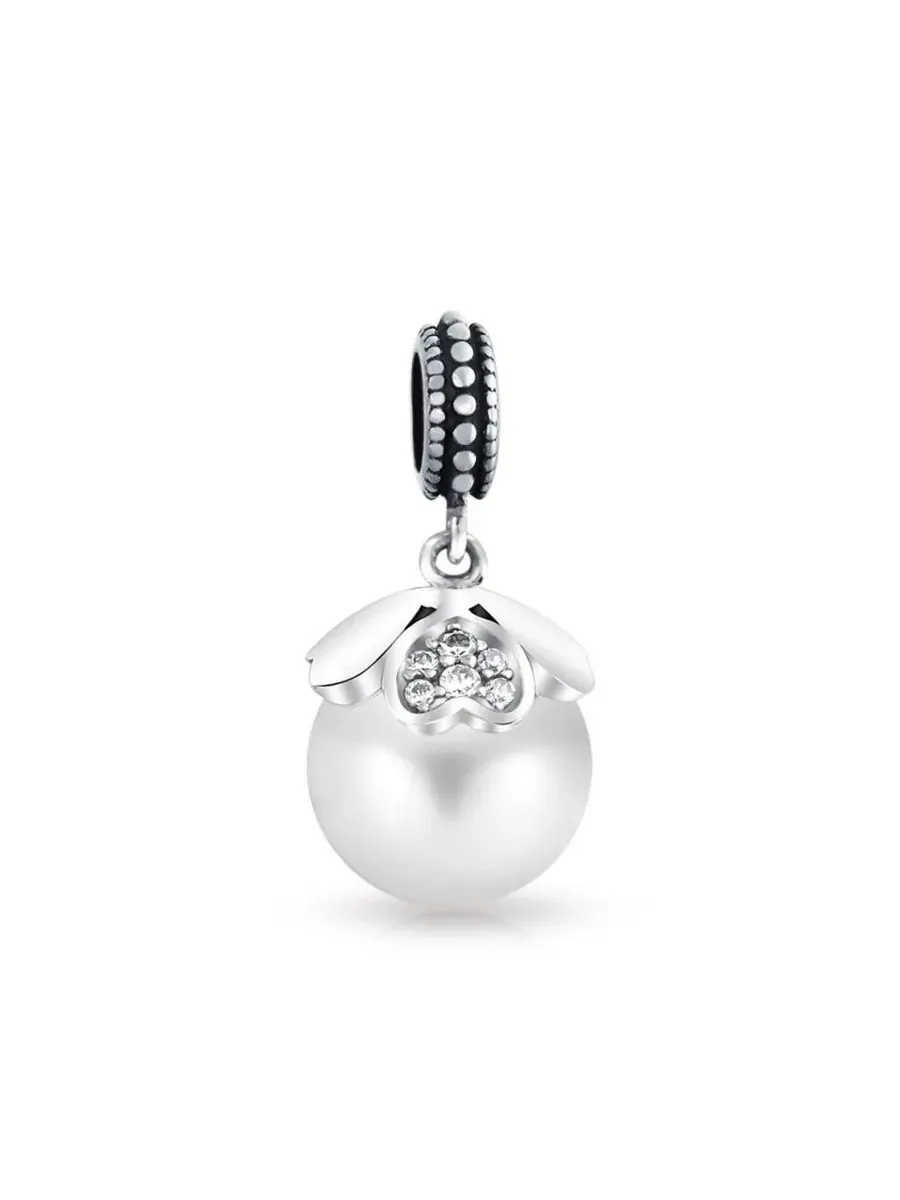 Подвеска-шарм с сердцем и жемчугом, винтажный стиль Bling Jewelry — изображение 1 из 3, оттенок белый