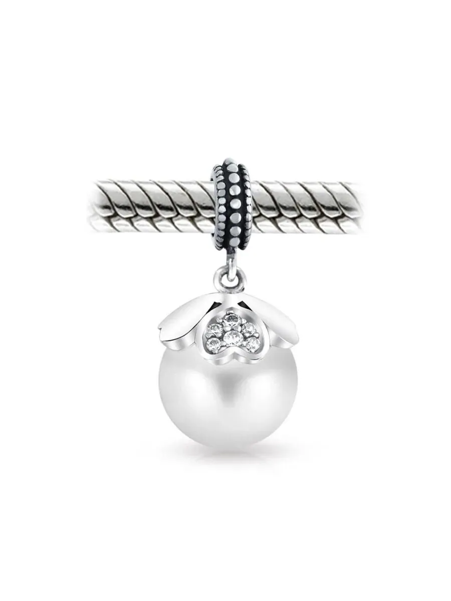 Подвеска-шарм с сердцем и жемчугом, винтажный стиль Bling Jewelry — изображение 2 из 3, оттенок белый