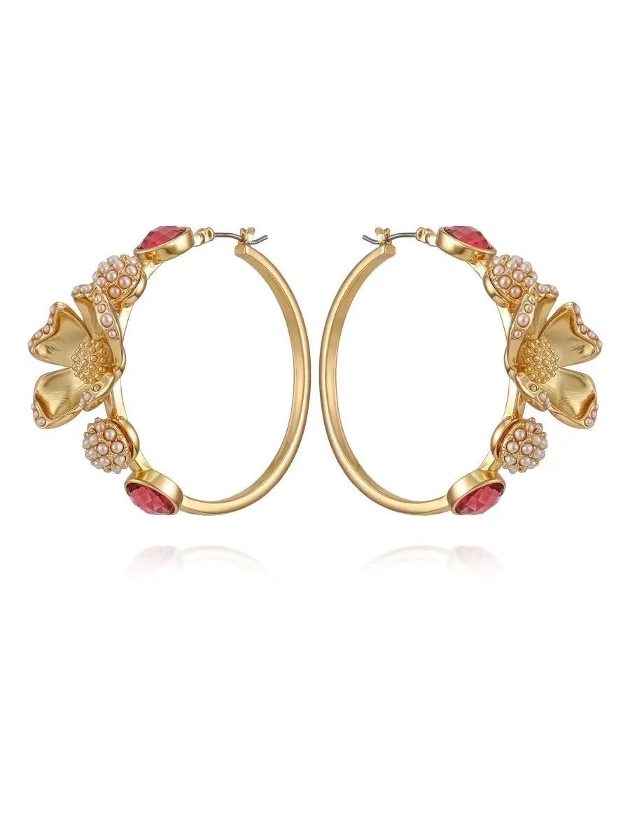 Серьги-кольца из стеклянных камней с цветочным узором Guess — изображение 2 из 3, оттенок золото