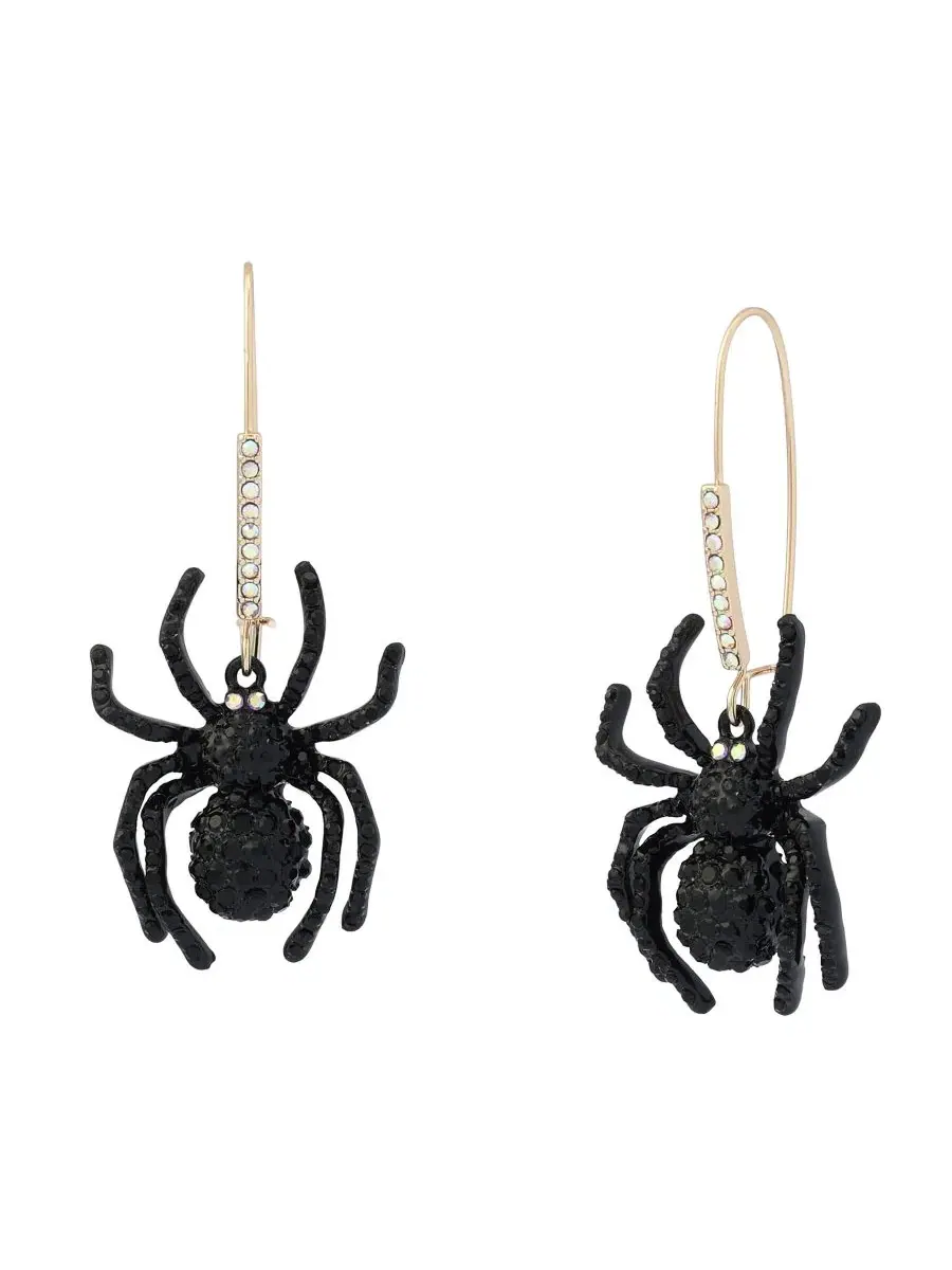 Серьги-подвески с пауком и камнями Faux-Stone Halloween Spider Dangle Betsey Johnson — изображение 1 из 3, оттенок черный