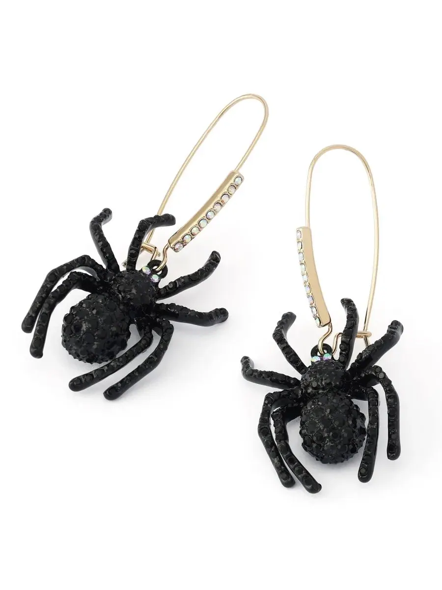 Серьги-подвески с пауком и камнями Faux-Stone Halloween Spider Dangle Betsey Johnson — изображение 2 из 3, оттенок черный