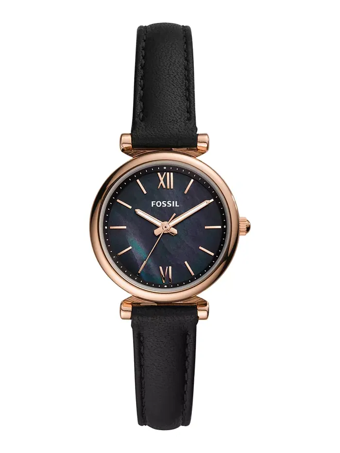 Женские часы Carlie Mini на кожаном ремешке 28 мм Fossil — изображение 1 из 5, оттенок черный