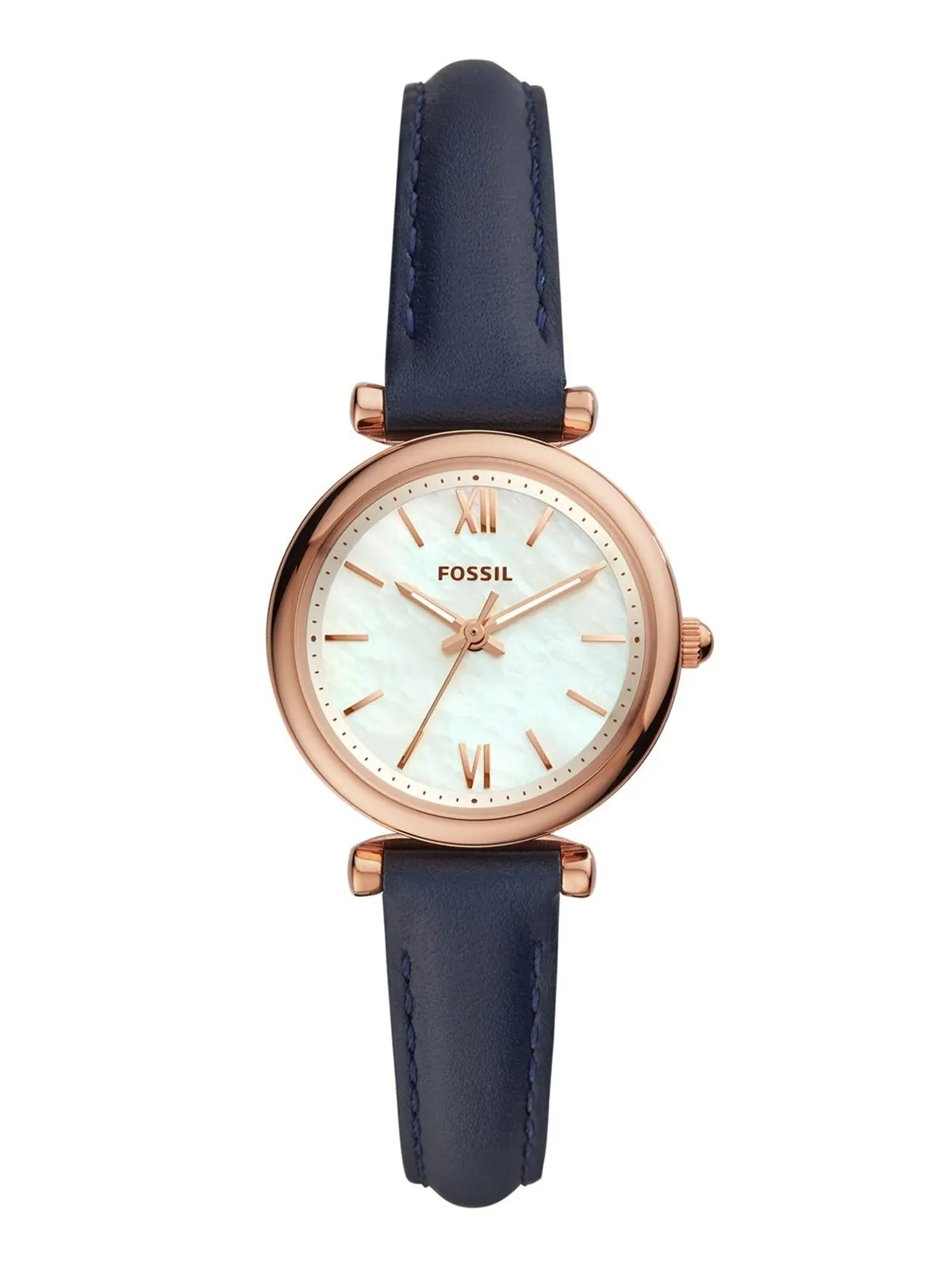 Женские мини-часы Carlie с кожаным ремешком, 28 мм Fossil — изображение 1 из 5, оттенок темно-синий