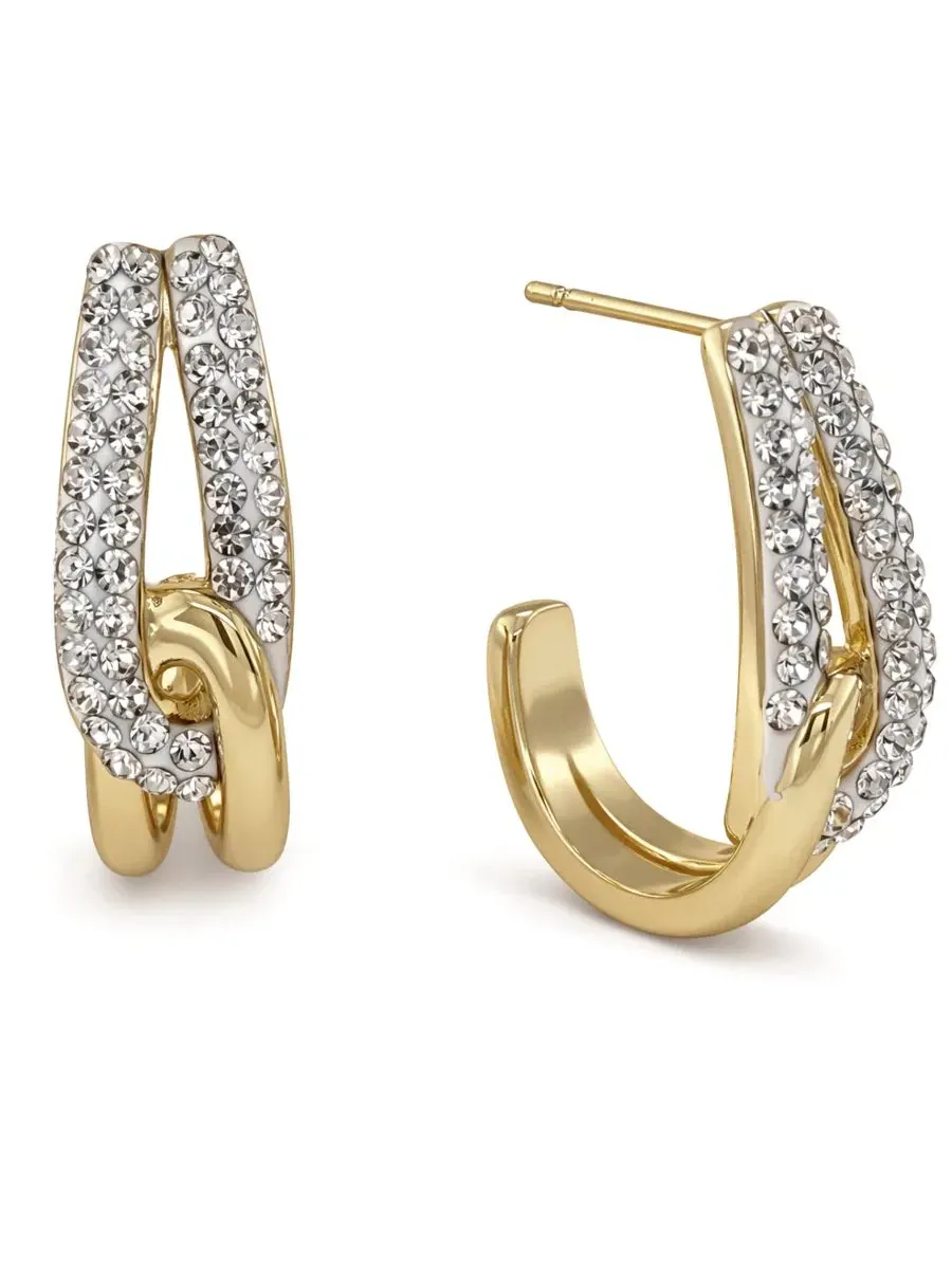 Серьги-кольца Crystal Interlock J Hoop с кристаллами And Now This — изображение 1 из 5, оттенок золото